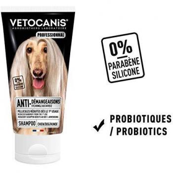 Shampoing pour Chien Anti-démangeaison et Peaux Sensibles VETOCANIS (300ml), Sans Parabène ni Silicone