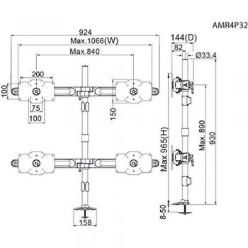 Amer Quad Monitor Mount for Screens Up to 32-Inch