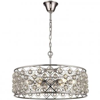 Netlighting Spring 6 Light Large Ceiling Pendant Chrome Clear with Crystals E14