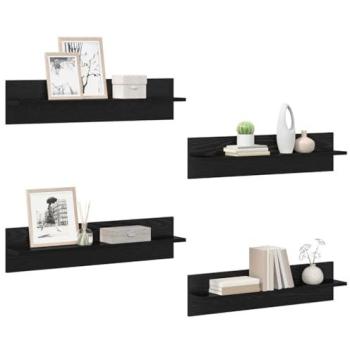 Engineered Wood 80x11.5x18cm Black Oak Wall Shelves – 4 Unit Set