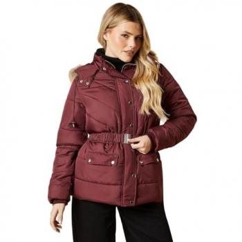 Womens Berry‑Tinted Quilted Puffer Coat – 10