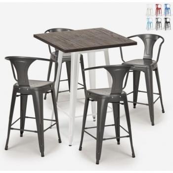 Set de bar 4 tabourets et table haute – Bruck White, Gris Foncé – bois/métal
