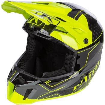 F3 Velocity Hi‑Vis – casque motoneige XL noir jaune, design carbone