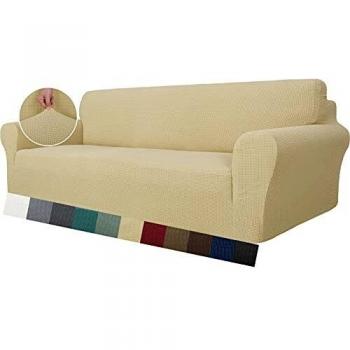 MAXIJIN Housse de canapé super étirable pour canapé 4 Places, très grande housse de canapé universelle en tissu jacquard (4 Places, Beige)