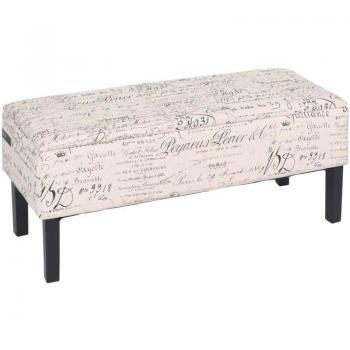 Banc coffre multifonctionnel, tissu crème, 95 cm × 36 cm × 44 cm, écritures décoratives