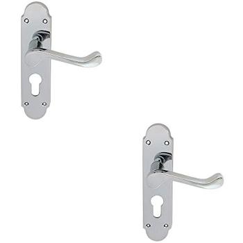 Victorian Upturned Lever Pair – 170 mm x 42 mm, Polished Chrome, Euro Lock Design