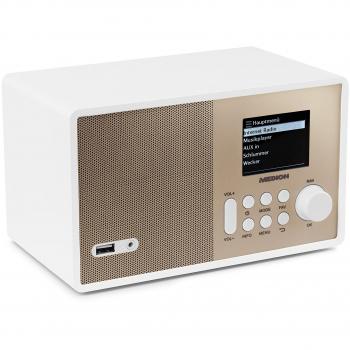 Internetradio von MEDION mit 6 cm (2,4 Zoll) Farb-Display, Holzgehäuse und Aux-Anschluss in Gold/we
