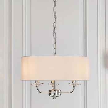 Nixon 3 Light Multi Arm Ceiling Pendant Nickel Plate, White Silk Effect, E14