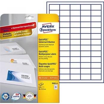 Avery Zweckform 650 Labels 38 x 21.2 mm