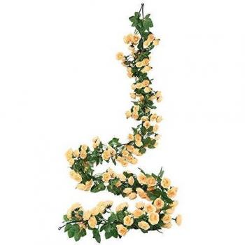 Cotemdery 2 Pack 69 Heads Artificial Rose Vine Flowers Garlands Decorations Floral Hanging Garden Craft Rose Ivy Plants for Wedding Arch Arrangement