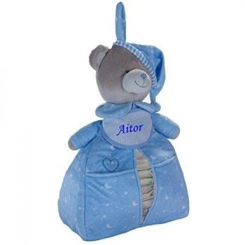 Babero y Protector de Pañales Osito Azul con Tu Nombre