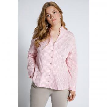 Blusa a quadri rossa con ruche e balza, donna, taglia 56/58, poliestere/cotone