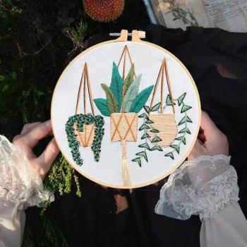 Potted Plant Needlecraft Kit for Beginners (Without Hoop)