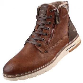 Winterboots MUSTANG SHOES Herren, braun (cognac used), Casual-Stiefelette mit kariertem Einsatz