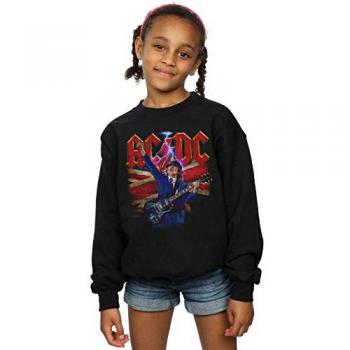 Sweat-shirt AC/DC Filles Angus Drapeau Union Éclair 9-11 Ans Noir