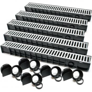 Helloshop26 Set 5 Grondaie 1m – Copertura Griglia 1,5t Ghisa Drenaggio Acque Reflue