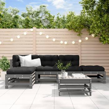 VidaXL 6 Piece Garden Seating Set Grey Solid Pine