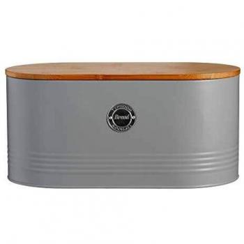 Grey Bread Storage Bin with Bamboo Lid