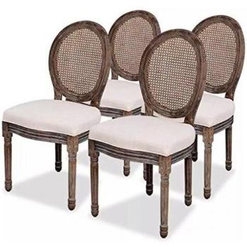 VidaXL 4 pcs Linen and Rattan Dining Chairs