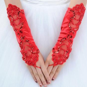 Fingerlose Brauthandschuhe aus Spitze mit Perlen-Details – Hochzeitsaccessoire