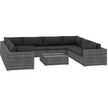 VidaXL Garten-Lounge-Set 9-teilig mit grauen Polstern