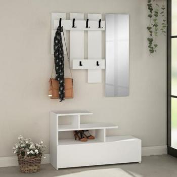 Mobile da ingresso bianco con appendiabiti e specchio Mesty