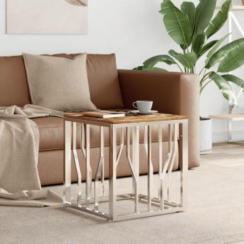 VidaXL Mesa de centro acero inoxidable madera maciza reciclada Plateado