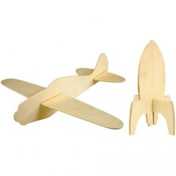 Ensemble créatif avion et fusée en bois