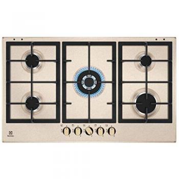 Electrolux kgs9536rs piano cottura a gas slim 2.0 5 fuochi speed burner 1 bruciatore wok griglie in ghisa 90 cm sabbia