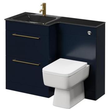 Wholesale Domestic Deep Blue Toilet Suite with Brass Handles