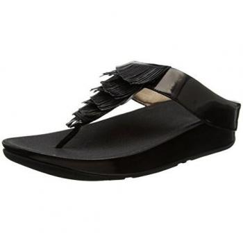 Fitflop Sandalias de Dedo Metallic Cha Fringe, Talla 40 EU, Negro