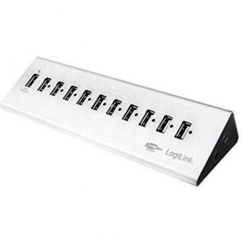 LogiLink USB 2.0 Hub, 10-Port + 1x Schnellladeport, Aluminium, inkl. Netzteil