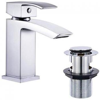 Basin Mixer Chrome Faucet – Waterfall Design with Popup Waste for Bathroom