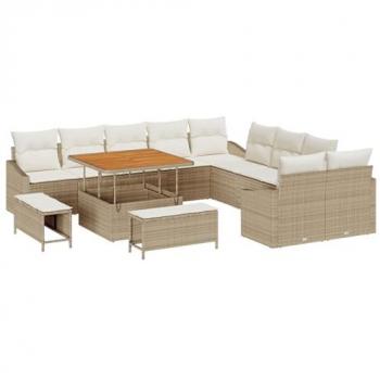 Set Sofà all’aperto 13 componenti, colore beige, rattan poli + cuscini