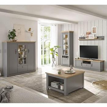 LOMADOX Wohnwand in Grau mit Artisan Eiche und integrierter LED-Beleuchtung