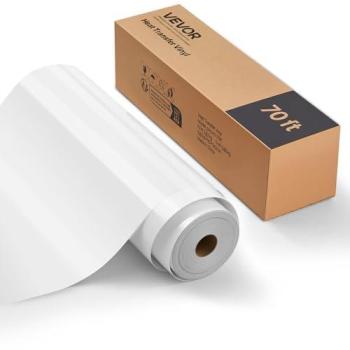 VEVOR Glossy White Iron-On Vinyl – 304.8×21336 mm