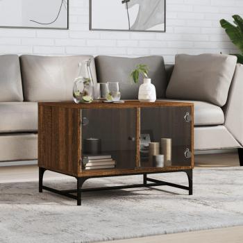 Table basse moderne avec portes en verre chêne marron 68,5x50x50 cm