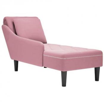 Chaise Longue Velvet Rose avec Accoudoirs Droits et Coussin