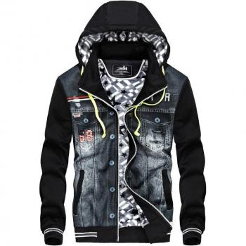 Cozy Cowboy Denim Jacket with Hood – Men's Plus Size Outwear