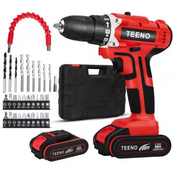 TEENO 20V Taladro Atornillador con 2 Baterías y Carga Rápida