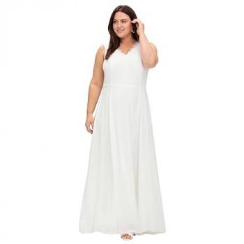SHEEGO Festliches V-Ausschnitt-Kleid – Weiß, Größe 40, große Größen