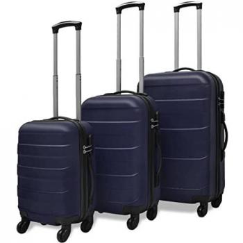 Three-Piece Hardcase Trolley Set by vidaXL, Featuring Security Locks and 360 Degree Castor Wheels (Blue, Sizes: 45.5/55/66 cm)