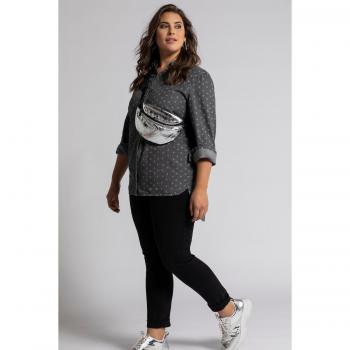 Camicetta fantasia cuori, grigia, maniche lunghe, taglia 60/62, cotone, Ulla Popken