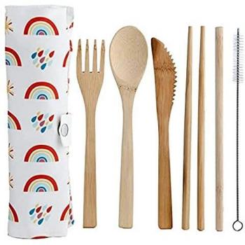 Puckator CUTL14 Somewhere Rainbow Bamboo Cutlery Set