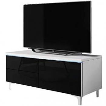 Mobile porta TV Nashville 119, Bianco e Nero, 100x43x45cm, 1 anta, 2 cassetti, LED
