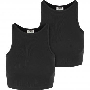Urban Classics 2‑Pack Ribbed High‑Neck Crop Tops – Black, Large Size