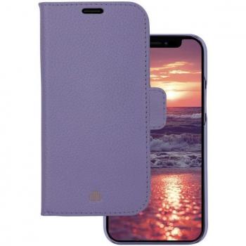 Dbramante1928 Étui à Rabat Magnétique Déroulant – Cuir Saffiano Noir‑Mauve – iPhone 13 Pro Max