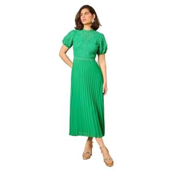 Midnight Green Lace Puff Sleeve Pleated Dress – Women's Size 16