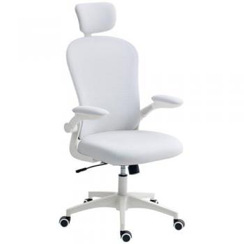 Vinsetto Adjustable Mesh Office Chair, White, with Headrest and 4D Lumbar Support – Flip‑Up Arms