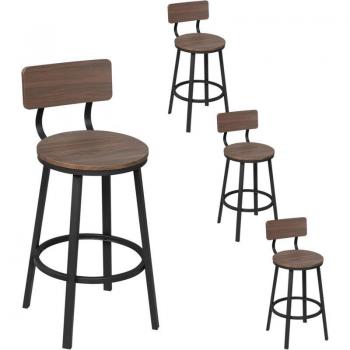 Woltu Premium Kitchen Stools – Metal Legs, MDF Seats, Dark Wood Look